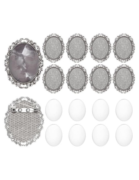 10 Sets Broche Cabochon Ovalado PH PandaHall 51x40 mm Plata