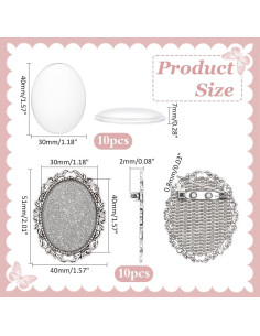 10 Sets Broche Cabochon Ovalado PH PandaHall 51x40 mm Plata 2