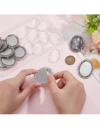10 Sets Broche Cabochon Ovalado PH PandaHall 51x40 mm Plata