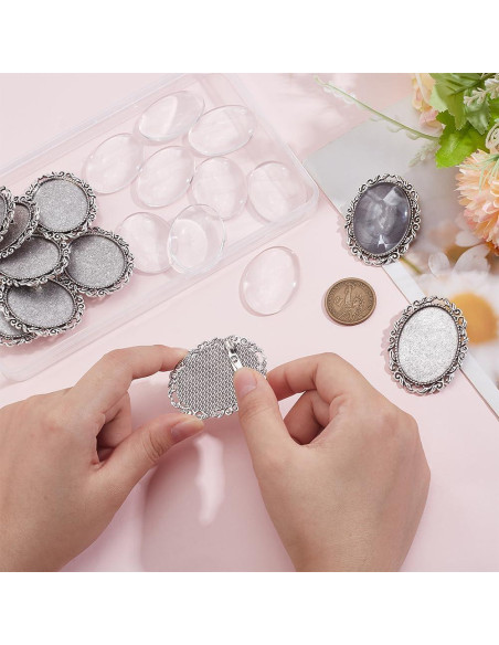 10 Sets Broche Cabochon Ovalado PH PandaHall 51x40 mm Plata