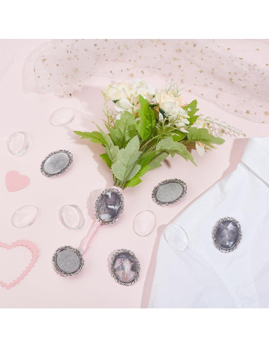 10 Sets Broche Cabochon Ovalado PH PandaHall 51x40 mm Plata