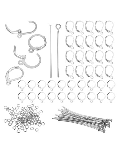 Kit de Fabricación de Pendientes Josojoou 180 Piezas Plata