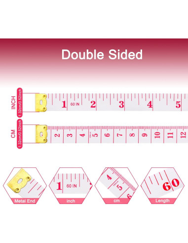 GDMINLO 2 Cintas Métricas Suaves 152.4 cm Doble Escala