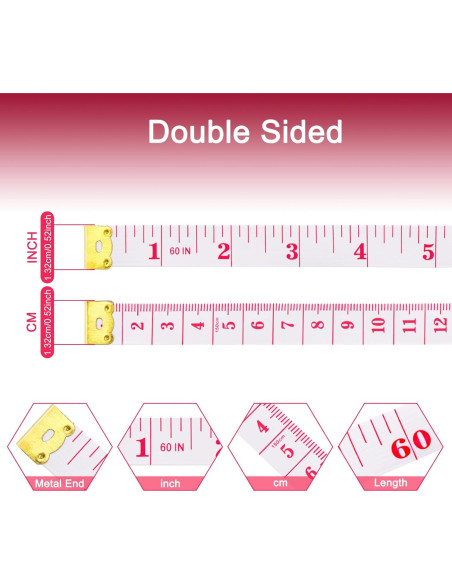 GDMINLO 2 Cintas Métricas Suaves 152.4 cm Doble Escala