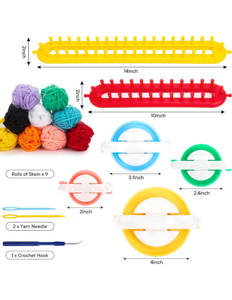 Juego de Telar de Tejer VGOODALL 18PCS con Ovillos de Hilo