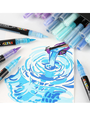Marcadores Acrílicos NICETY 32 Colores Azul Punta de Pincel