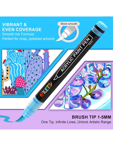 Marcadores Acrílicos NICETY 32 Colores Azul Punta de Pincel