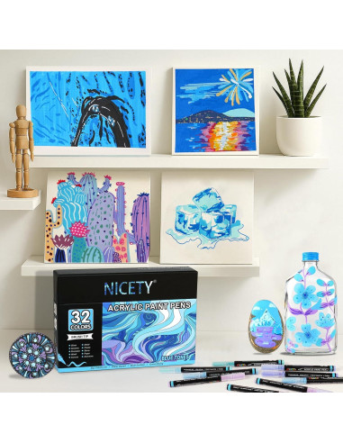 Marcadores Acrílicos NICETY 32 Colores Azul Punta de Pincel