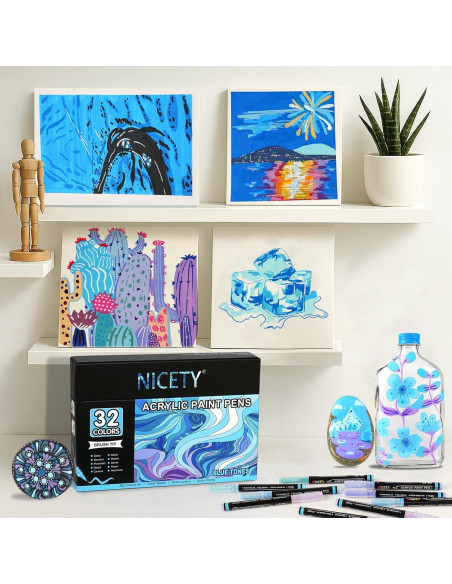Marcadores Acrílicos NICETY 32 Colores Azul Punta de Pincel