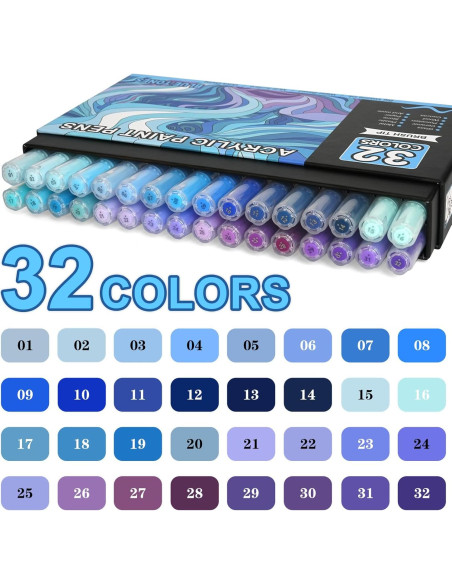 Marcadores Acrílicos NICETY 32 Colores Azul Punta de Pincel