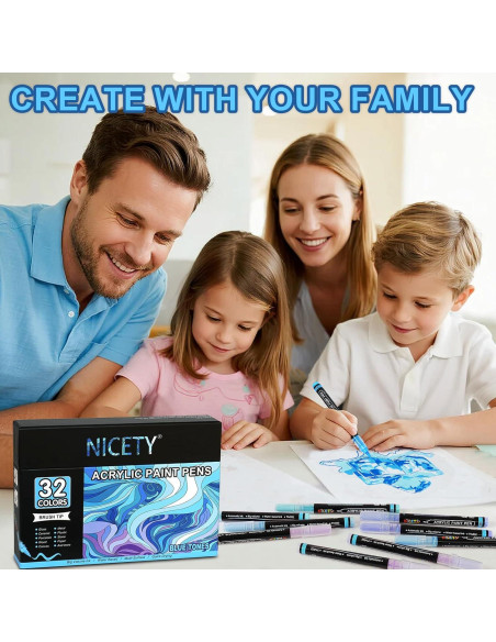 Marcadores Acrílicos NICETY 32 Colores Azul Punta de Pincel