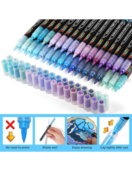 Marcadores Acrílicos NICETY 32 Colores Azul Punta de Pincel