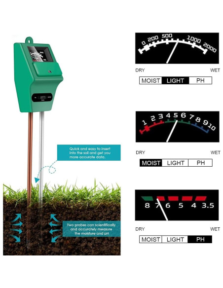 Medidor de pH del Suelo 3 en 1 Genérico - Humedad, Luz y pH