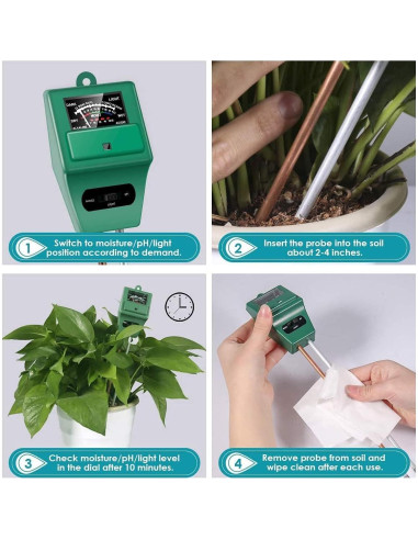 Medidor de pH del Suelo 3 en 1 Genérico - Humedad, Luz y pH