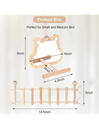 Conjunto de Juguetes para Aves Reshiho: Espejo y Escalera 38cm