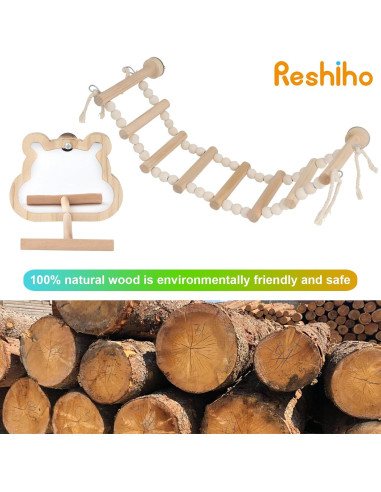 Conjunto de Juguetes para Aves Reshiho: Espejo y Escalera 38cm