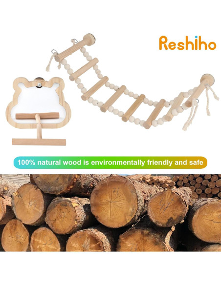 Conjunto de Juguetes para Aves Reshiho: Espejo y Escalera 38cm