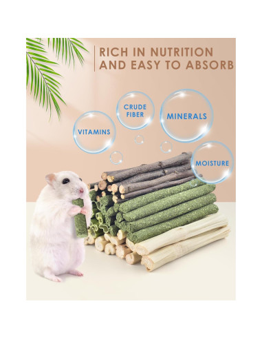 Palitos Masticables Naturales Bissap para Conejos y Roedores 60 PCS