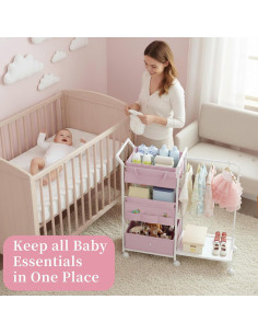 Carro Organizador de Pañales Orekemo Rosa 3 Niveles 84.8x30.5cm 2