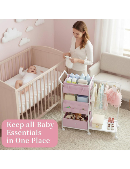 Carro Organizador de Pañales Orekemo Rosa 3 Niveles 84.8x30.5cm