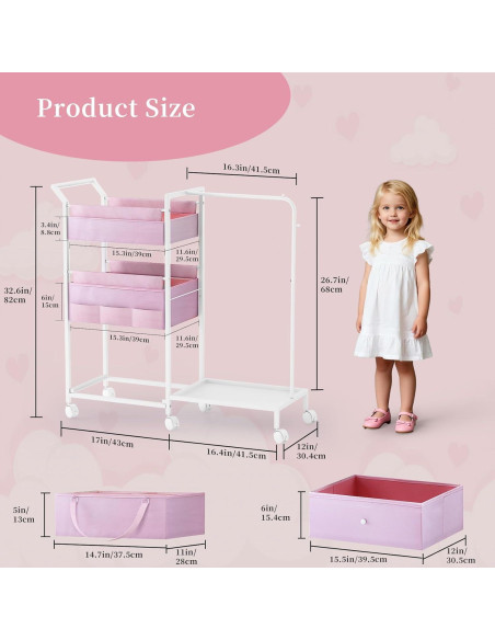 Carro Organizador de Pañales Orekemo Rosa 3 Niveles 84.8x30.5cm