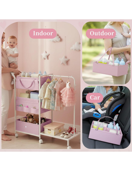Carro Organizador de Pañales Orekemo Rosa 3 Niveles 84.8x30.5cm