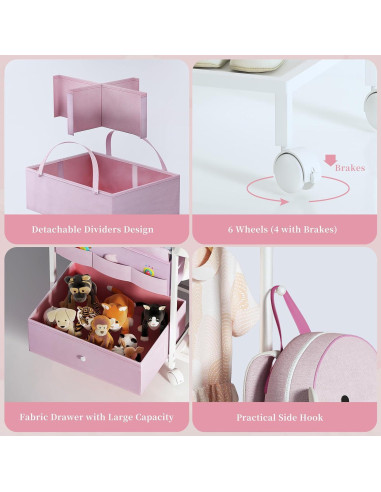 Carro Organizador de Pañales Orekemo Rosa 3 Niveles 84.8x30.5cm