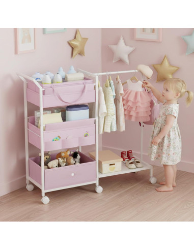 Carro Organizador de Pañales Orekemo Rosa 3 Niveles 84.8x30.5cm
