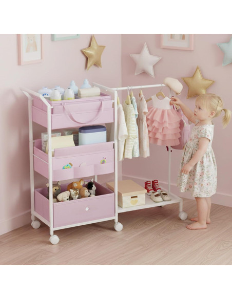Carro Organizador de Pañales Orekemo Rosa 3 Niveles 84.8x30.5cm