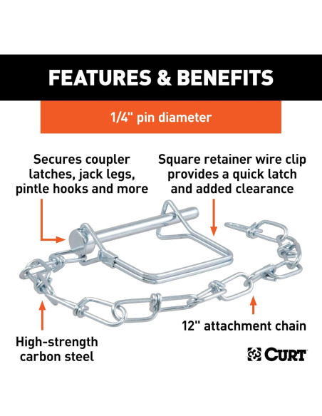 Pasador de Acoplador de Remolque CURT 25012 con Cadena 30.48 cm