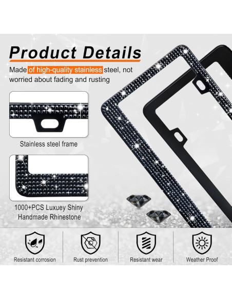 Marcos de Placas de Licencia GaRhomxy 2PCS Brillantes Negro