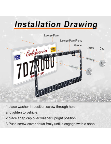 Marcos de Placas de Licencia GaRhomxy 2PCS Brillantes Negro