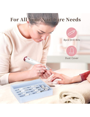 Taladro de Uñas Eléctrico CoziBB 8-en-1 Recargable con Luz LED