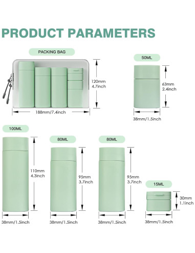Juego de Botellas de Viaje Suteng 5 Piezas 100ml a Prueba de Fugas
