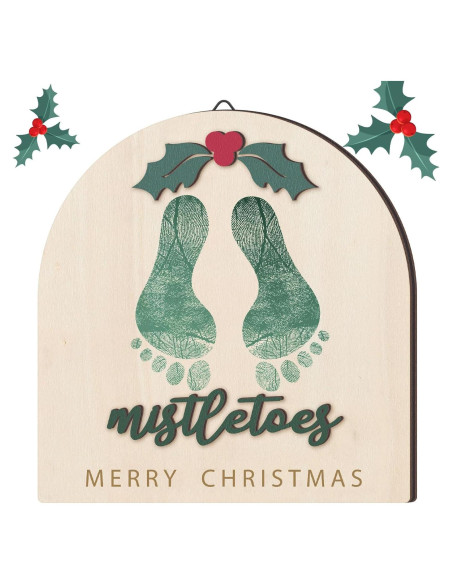 Adorno Colgante de Huellas de Bebé Navidad DIY Madera Clásico