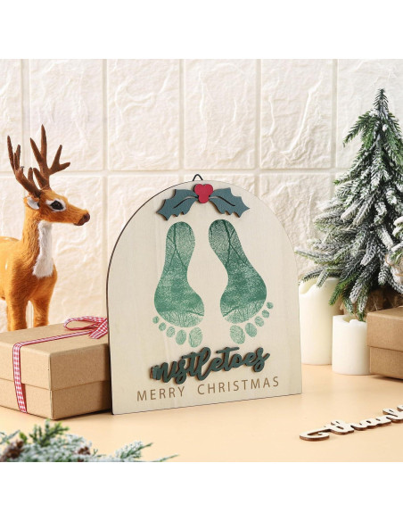 Adorno Colgante de Huellas de Bebé Navidad DIY Madera Clásico