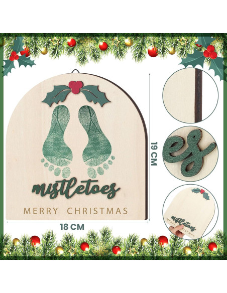 Adorno Colgante de Huellas de Bebé Navidad DIY Madera Clásico