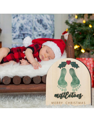 Adorno Colgante de Huellas de Bebé Navidad DIY Madera Clásico