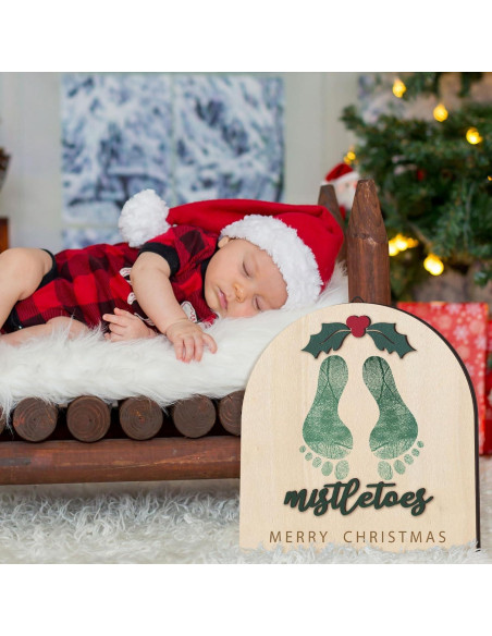 Adorno Colgante de Huellas de Bebé Navidad DIY Madera Clásico