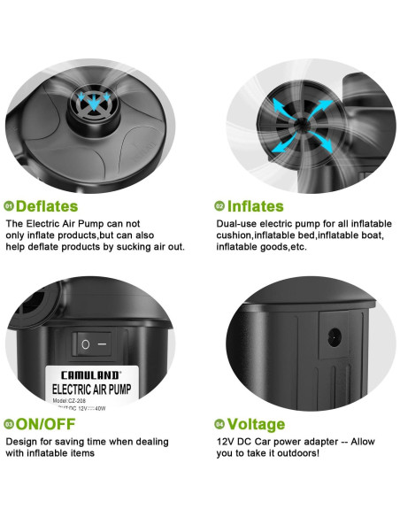Bomba de Aire Eléctrica CAMULAND 12V con 3 Boquillas