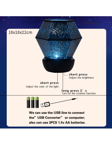 Proyector de Luz Nocturna Estelar Lámpara Estrellas USB 360