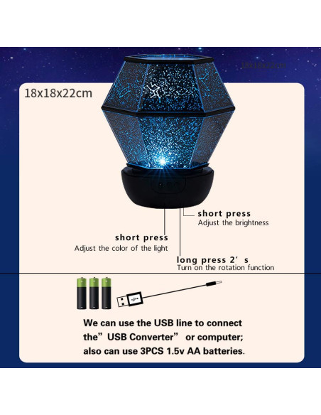 Proyector de Luz Nocturna Estelar Lámpara Estrellas USB 360