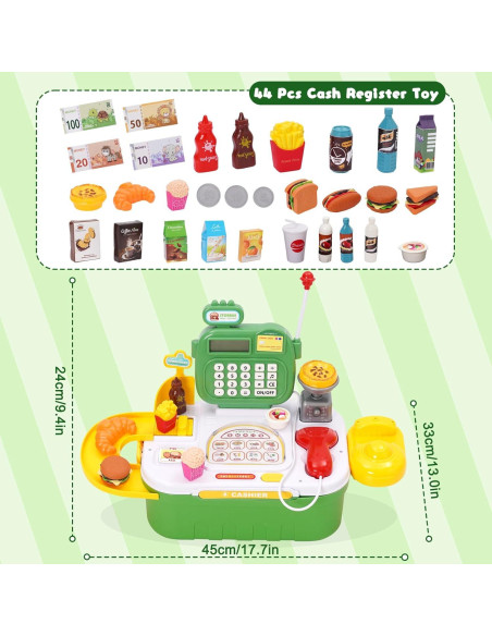 Caja Registradora de Juguete Siairo 8186 con 44 Pcs y Sonido