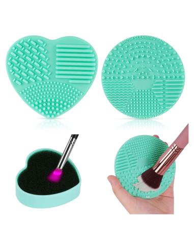 AUAUY Alfombrilla de Limpieza de Brochas de Maquillaje 2 Pzas Silicona Verde