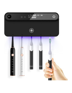 Soporte de Cepillo de Dientes Bloom Negro con Desinfectante y Pantalla