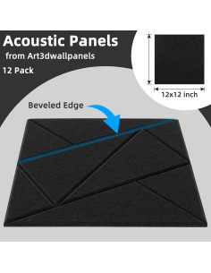 Paneles Acústicos Art3dwallpanels 12 Piezas 30x30cm Negro 2
