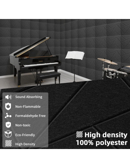 Paneles Acústicos Art3dwallpanels 12 Piezas 30x30cm Negro