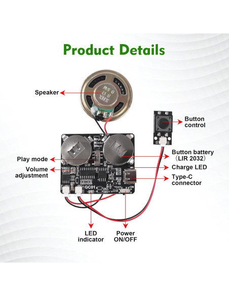 Módulo de Sonido Icstation 8MB Recargable USB Tipo-C