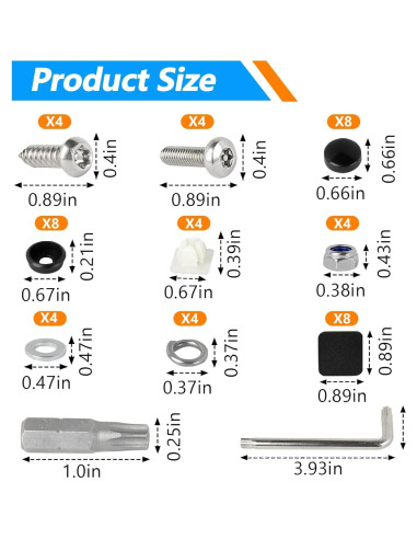 Kit de Tornillos de Seguridad M6 para Placas de Licencia - 8 PCS