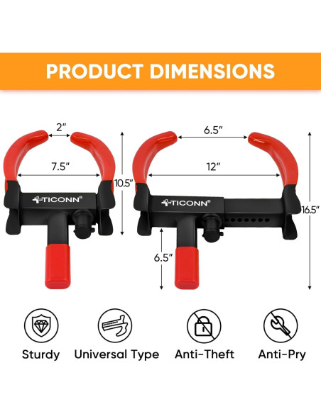 Bloqueo de Rueda TICONN Antirrobo Ajustable para Vehículos